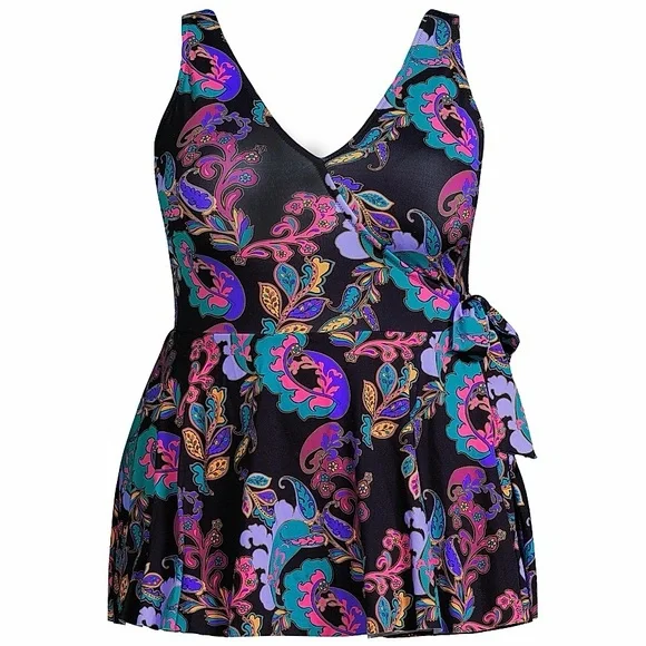 Johnny Was Fatima Wrap Skirt One Piece Swimsuit Black Paisley XL NWT Boho Luxury - Picture 1 of 10